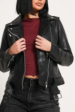 Leopard Lined Leather Biker Jacket