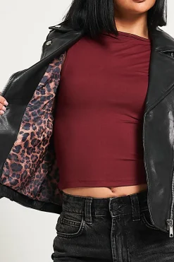 Leopard Lined Leather Biker Jacket