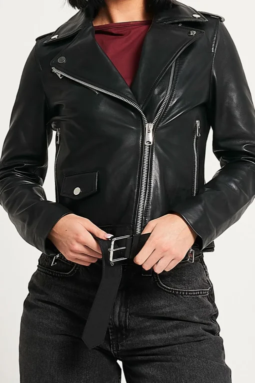 Leopard Lined Leather Biker Jacket