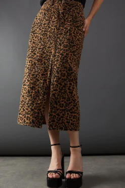 Leopard Print Denim Maxi Skirt