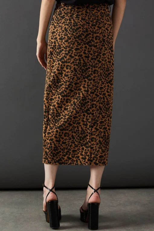 Leopard Print Denim Maxi Skirt