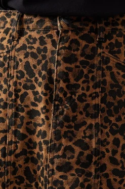 Leopard Print Denim Maxi Skirt