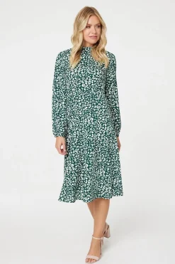 Leopard Print High Neck Tea Dress