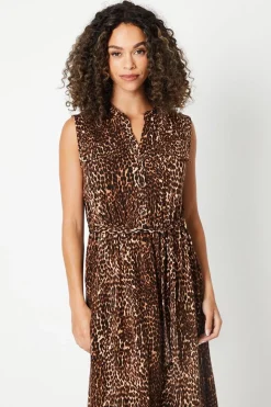 Leopard Print Jersey Pocket Detail Belted Shirt Dress