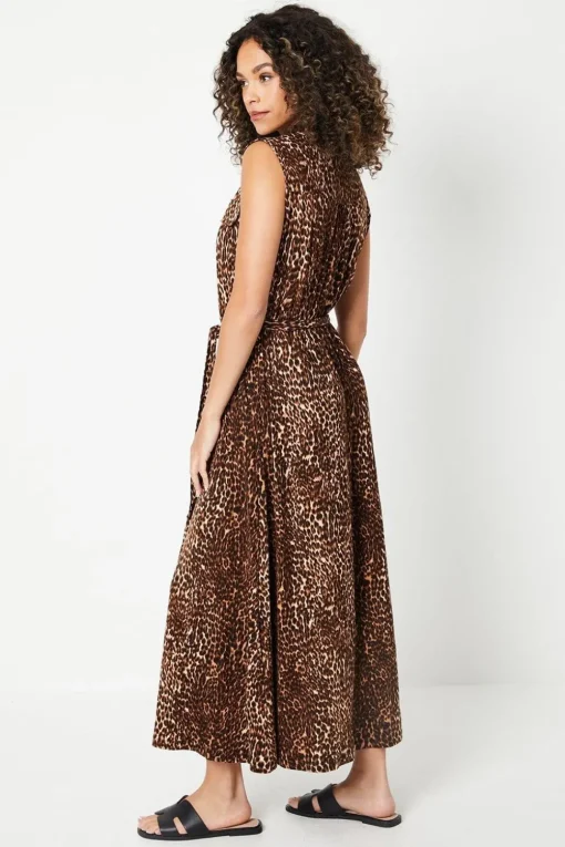Leopard Print Jersey Pocket Detail Belted Shirt Dress