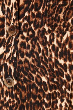 Leopard Print Jersey Pocket Detail Belted Shirt Dress