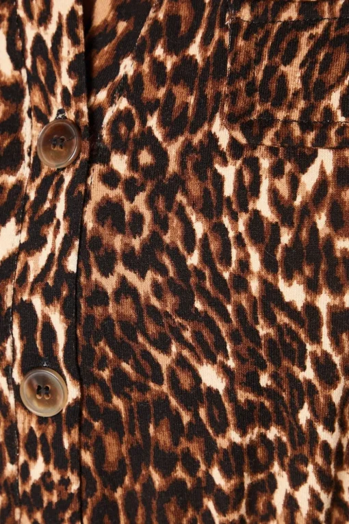 Leopard Print Jersey Pocket Detail Belted Shirt Dress