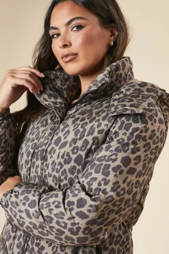 Leopard Print Longline Padded Coat