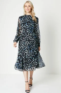 Leopard Print Pleated Midi Dress