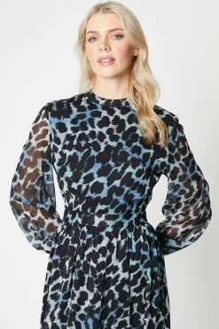 Leopard Print Pleated Midi Dress