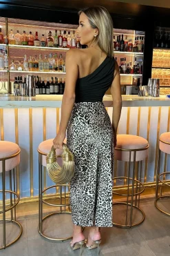 Leopard Print Satin Midi Length Skirt