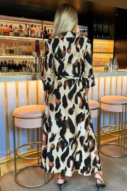 Leopard Print Shirt Midi Dress