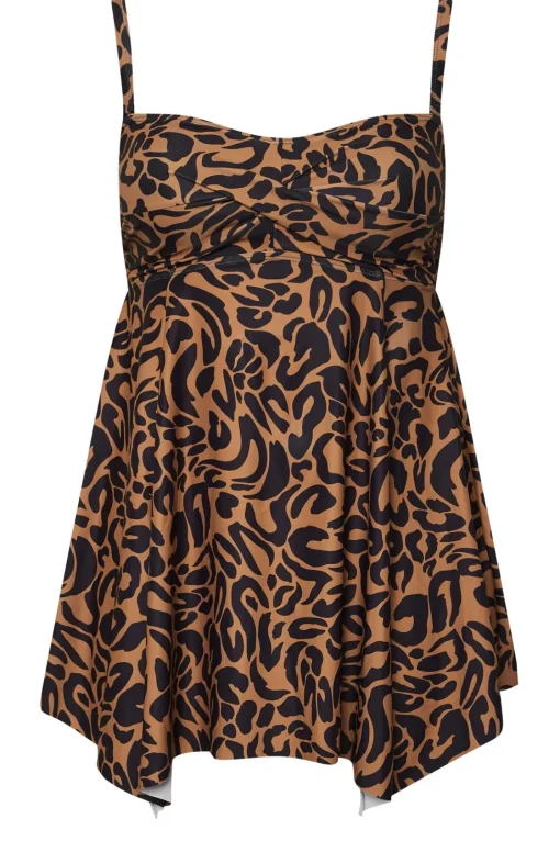 Leopard Print Twist Front Tankini Top