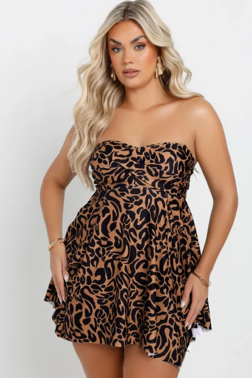 Leopard Print Twist Front Tankini Top