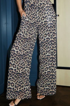 Leopard Print Wide Leg Chiffon Trousers