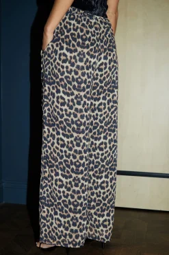 Leopard Print Wide Leg Chiffon Trousers