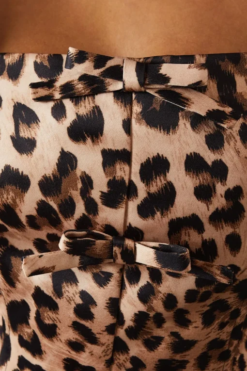 Leopard Satin Tie Front Corset Top