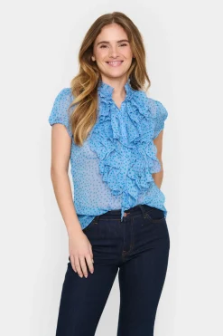 Lilja Short Sleeve Ruffle Blouse-Polka Dot