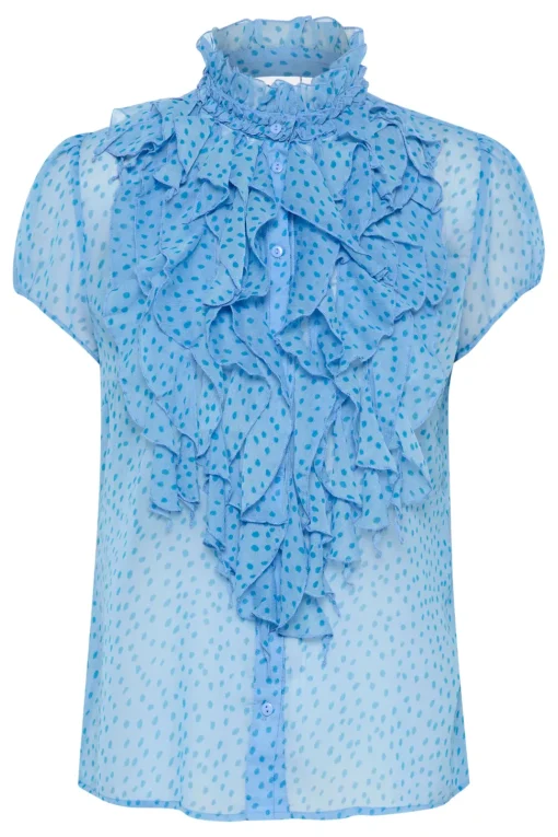 Lilja Short Sleeve Ruffle Blouse-Polka Dot