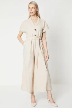 Linen Blend Belted Jumpsuit
