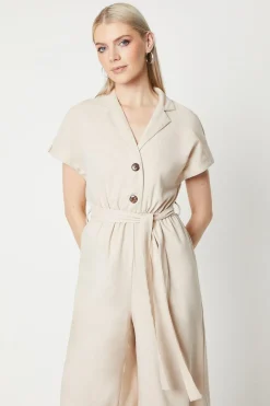Linen Blend Belted Jumpsuit