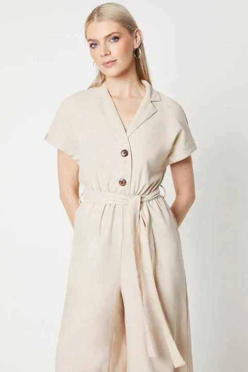 Linen Blend Belted Jumpsuit
