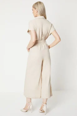 Linen Blend Belted Jumpsuit