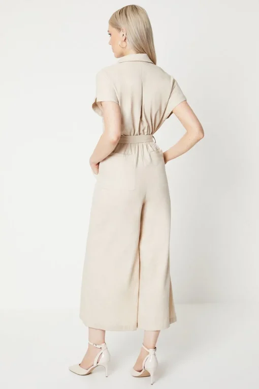 Linen Blend Belted Jumpsuit