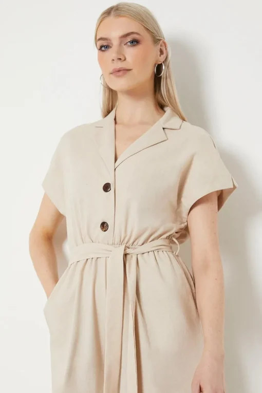 Linen Blend Belted Jumpsuit