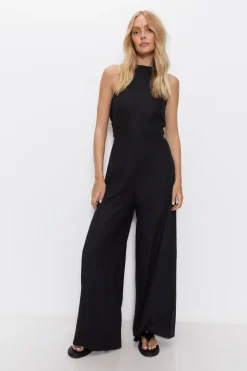 Linen Halter Neck Wide Leg Jumpsuit