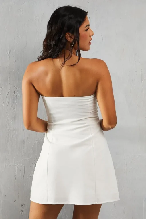 Linen Look Hook & Eye Detail Bandeau A-line Mini Dress
