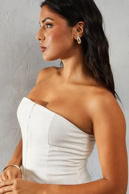 Linen Look Hook & Eye Detail Bandeau A-line Mini Dress