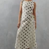 Linen Spot Cut Out Sleeveless Midi Dress