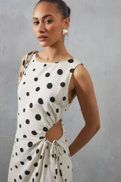 Linen Spot Cut Out Sleeveless Midi Dress