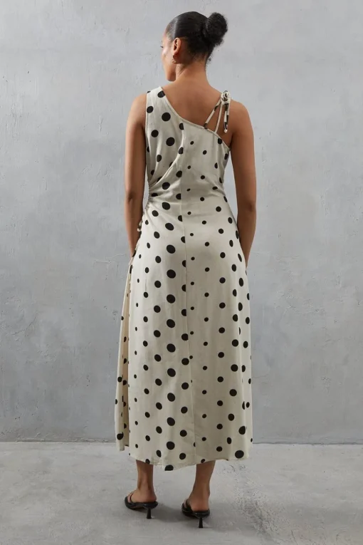 Linen Spot Cut Out Sleeveless Midi Dress
