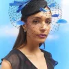 Lisa Tan Bow And Mesh Feather Detail Pillbox Fascinator