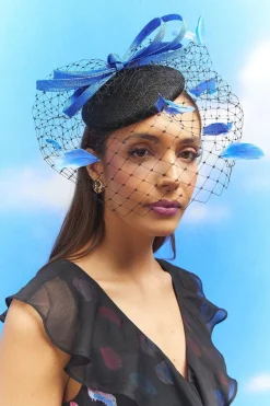 Lisa Tan Bow And Mesh Feather Detail Pillbox Fascinator