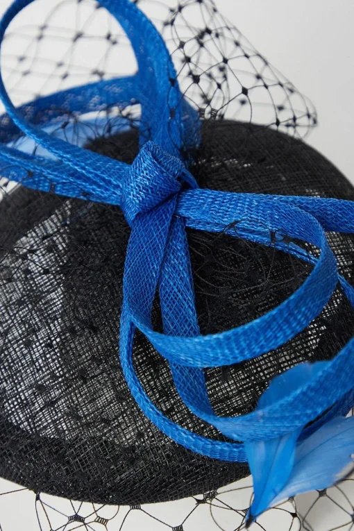 Lisa Tan Bow And Mesh Feather Detail Pillbox Fascinator