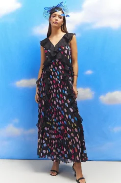 Lisa Tan Ruffle Spot Georgette Maxi Dress
