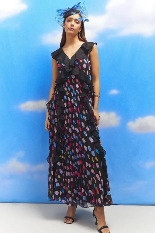 Lisa Tan Ruffle Spot Georgette Maxi Dress