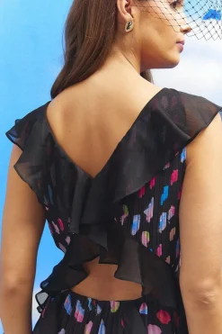 Lisa Tan Ruffle Spot Georgette Maxi Dress