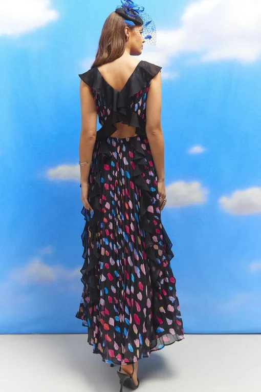 Lisa Tan Ruffle Spot Georgette Maxi Dress