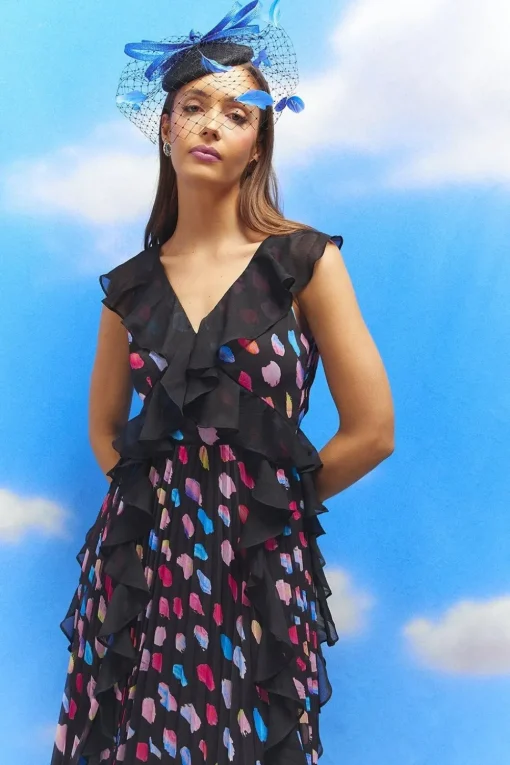 Lisa Tan Ruffle Spot Georgette Maxi Dress