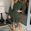 Long Sleeve Frill Hem Mini Shirt Dress
