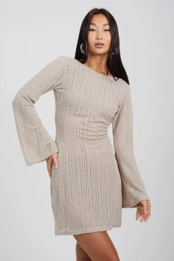 Long Sleeve Knitted Mesh Mini Dress