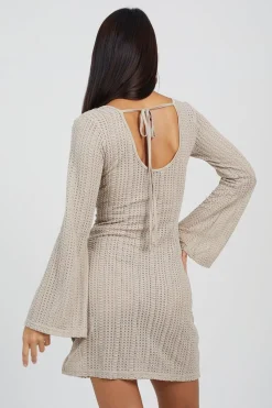 Long Sleeve Knitted Mesh Mini Dress