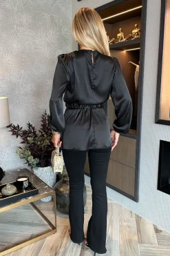 Long Sleeve Satin Belted Top
