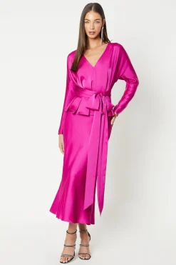 Long Sleeve Satin Top With Tie Detail
