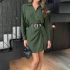 Long Sleeve Wrap Belted Mini Dress