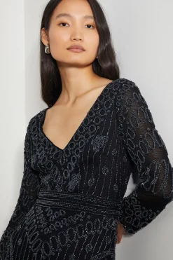 Lorelai Beaded Long Sleeve Maxi Dress Black